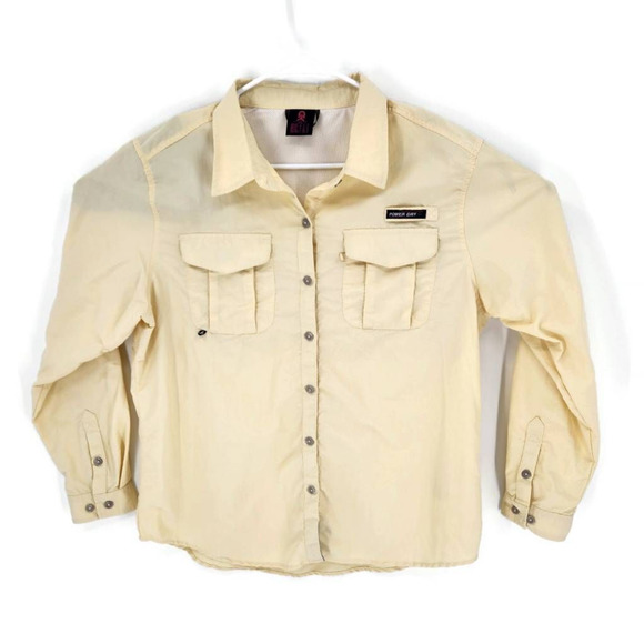 Little Donkey Andy Mens Power Dry Fishing Shirt Yellow Button Vented Pockets L - Picture 1 of 8